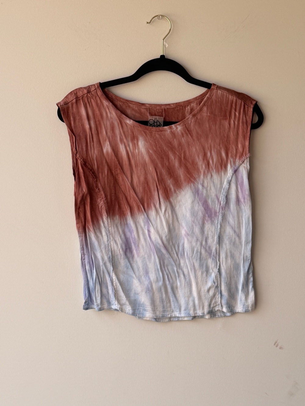 Tie-Dye Cap Sleeve Tank Top in Rust and Lavender by Olla